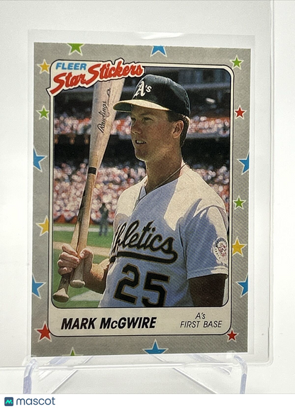 1988 Fleer Star Stickers Mark McGwire Baseball Card #56 NM-MT FREE SHIPPING