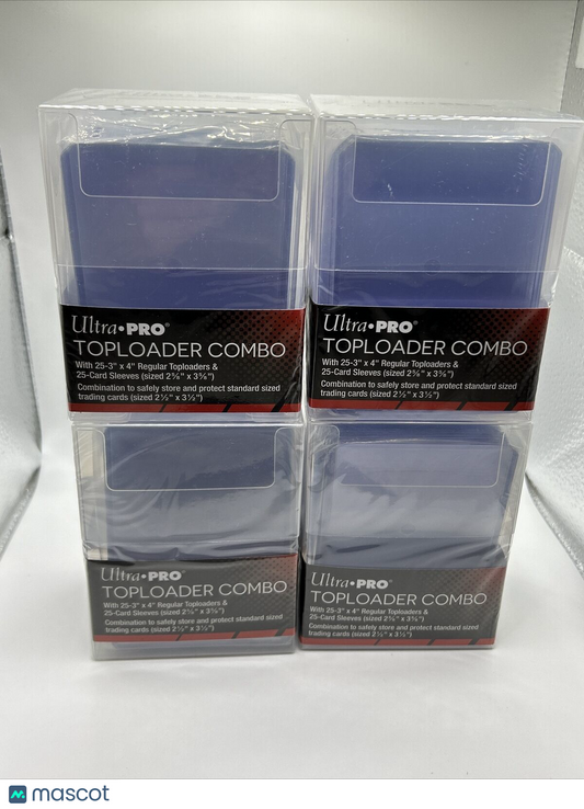 Ultra Pro 35pt Toploader Combo boxes (4) with 25 Toploaders & sleeves 100 total