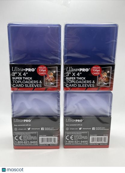 Ultra Pro 3X4 Super Thick Toploaders 130pt Point 4 Packs of 10 WITH SLEEVES = 40