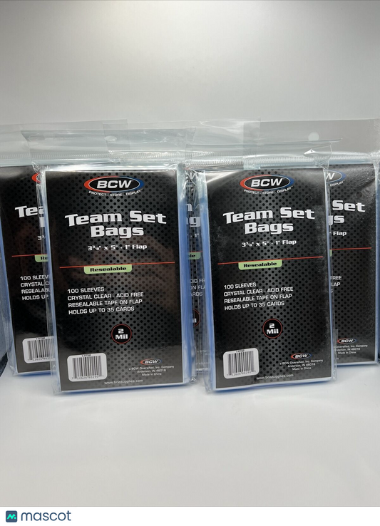 BCW Resealable Team Set Bags 5 Packs of 100 Sleeves Holds Up to 35 Cards