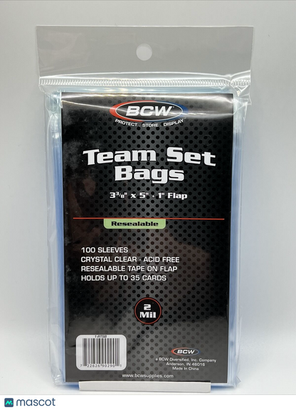 BCW Resealable Team Set Bags 1 Pack of 100 Sleeves Holds Up to 35 Cards