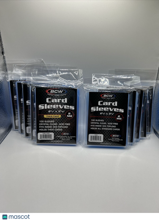 BCW Soft Sleeves 5 Packs of 100 Standard Cards AND 5 Packs of 100 THICK Cards