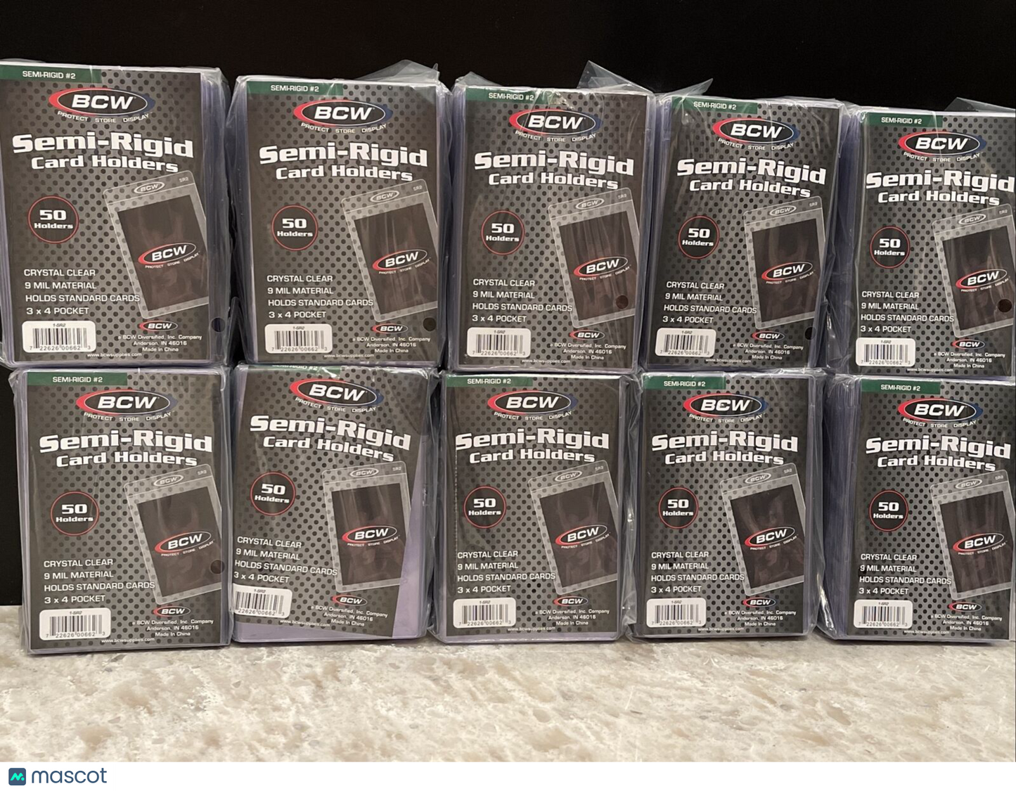 BCW Semi-Rigid Card Holders #2 10 Packs of 50 Sleeves, 500 Total