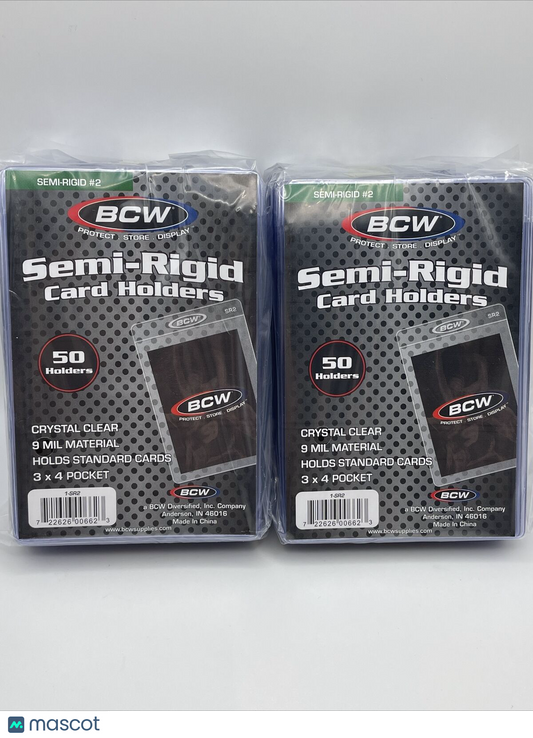 BCW Semi-Rigid Card Holders #2 2 Packs of 50 Sleeves, 100 Total