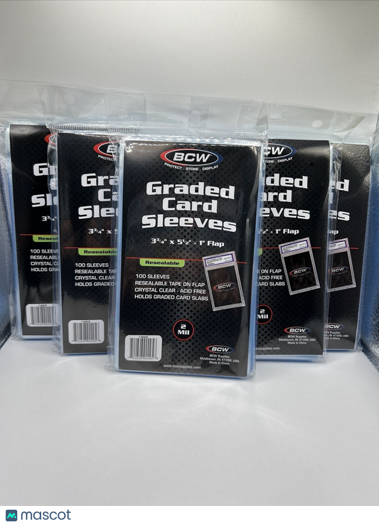 BCW Graded Card Sleeves 5 Packs of 100 for PSA, BGS, SGC Graded cards, 500 total