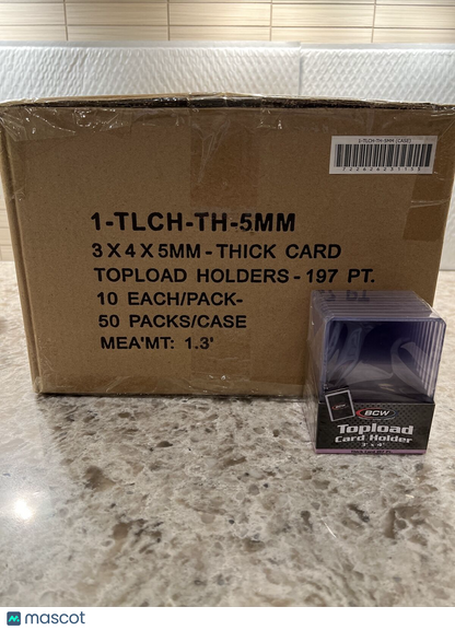 BCW 3X4 Thick Card Toploaders 50 Packs of 10 for up to 197pt Cards, 500 Total