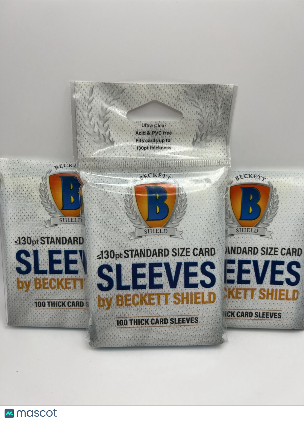 Beckett Shield Soft Card THICK Sleeves 3 Packs of 100 Sleeves for 130pt Cards