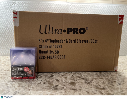 Ultra Pro 3X4 Super Thick Toploaders 130pt 50 Packs of 10 WITH SLEEVES 500 total