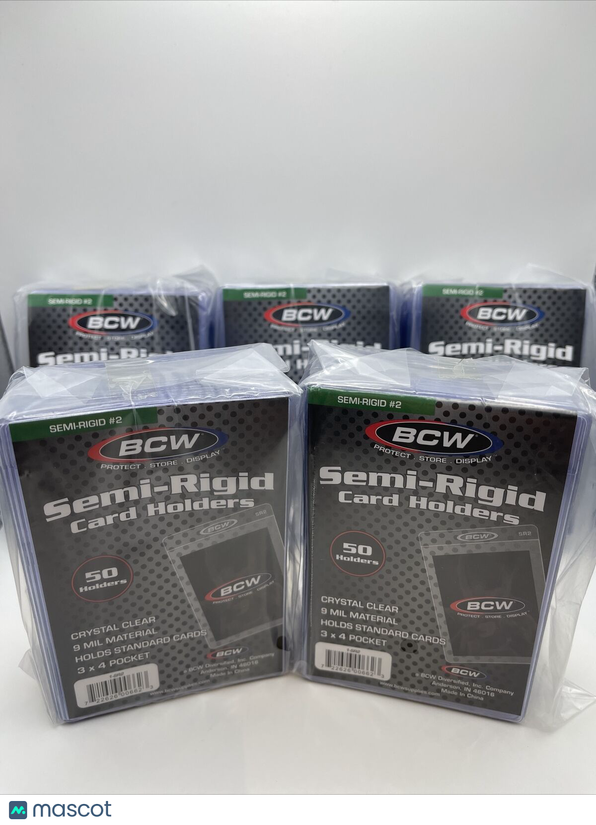 BCW Semi-Rigid Card Holders #2 5 Packs of 50 Sleeves, 250 Total