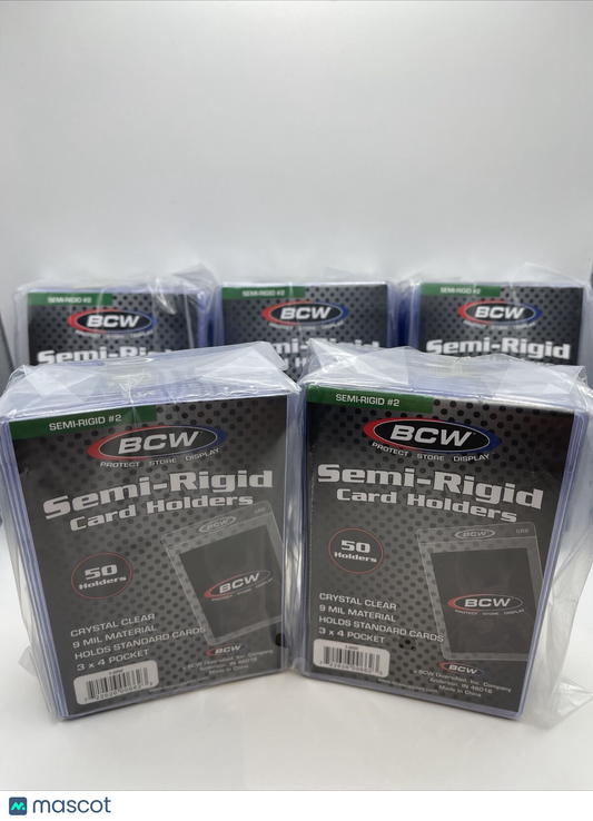 BCW Semi-Rigid Card Holders #2 5 Packs of 50 Sleeves, 250 Total