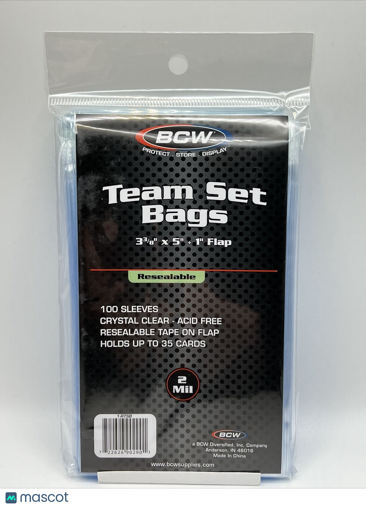 BCW Resealable Team Set Bags 1 Pack of 100 Sleeves Holds Up to 35 Cards