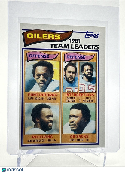 1982 Topps Oilers 1981 Team Leaders Football Card #92 NM-MT FREE SHIPPING