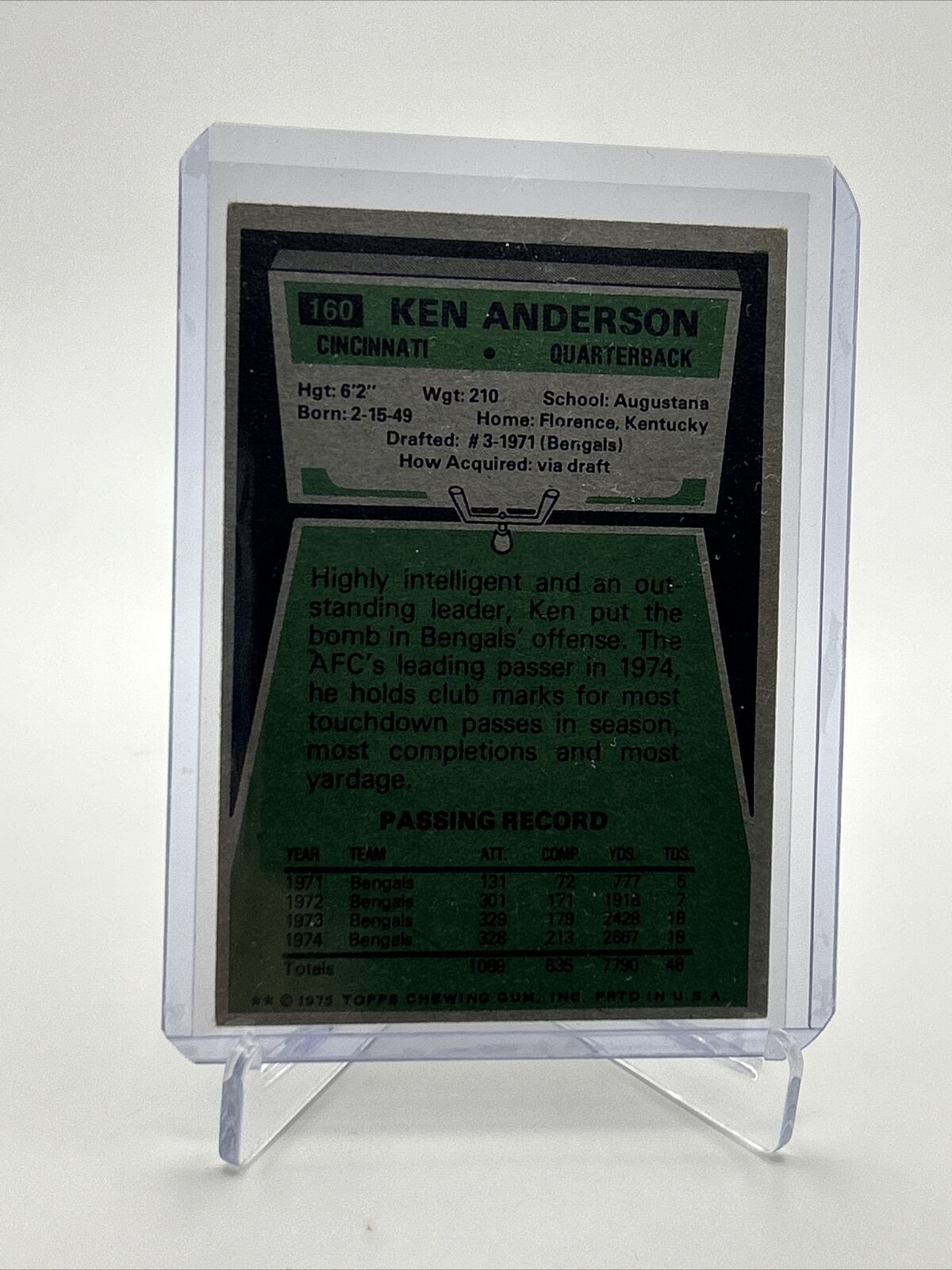 1975 Topps Ken Anderson Football Card #160 VG Quality FREE SHIPPING