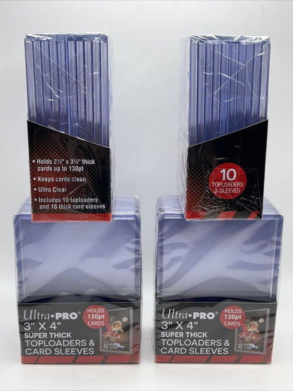 Ultra Pro 3X4 Super Thick Toploaders 130pt Point 4 Packs of 10 WITH SLEEVES = 40