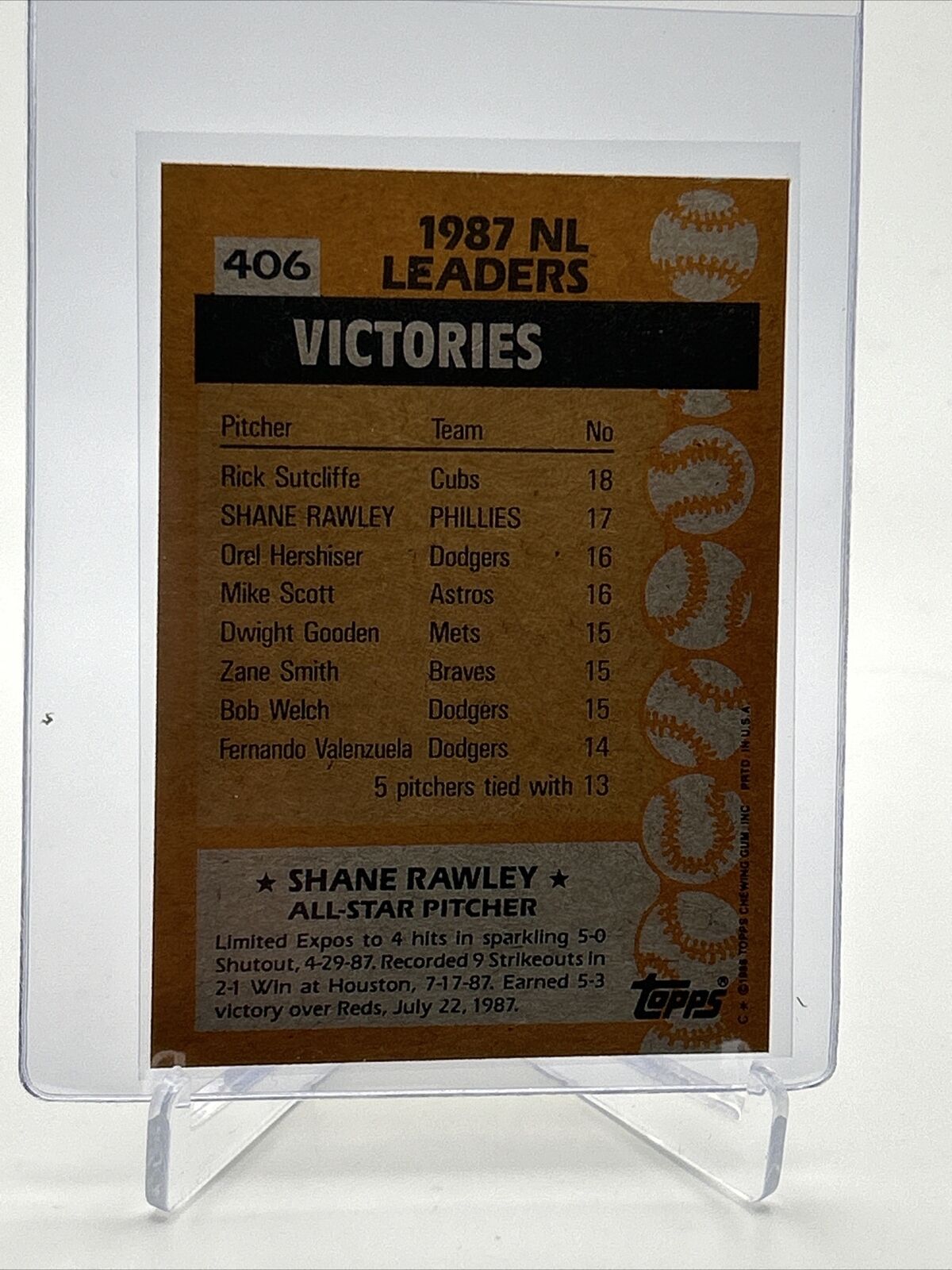 1988 Topps Shane Rawley Baseball Card #406 Mint FREE SHIPPING