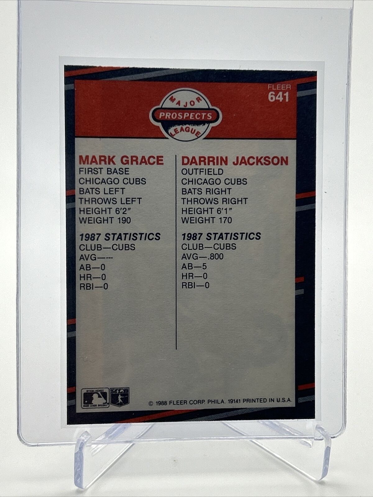 1988 Fleer Mark Grace/Darrin Jackson Rookie Card #641 Mint FREE SHIPPING