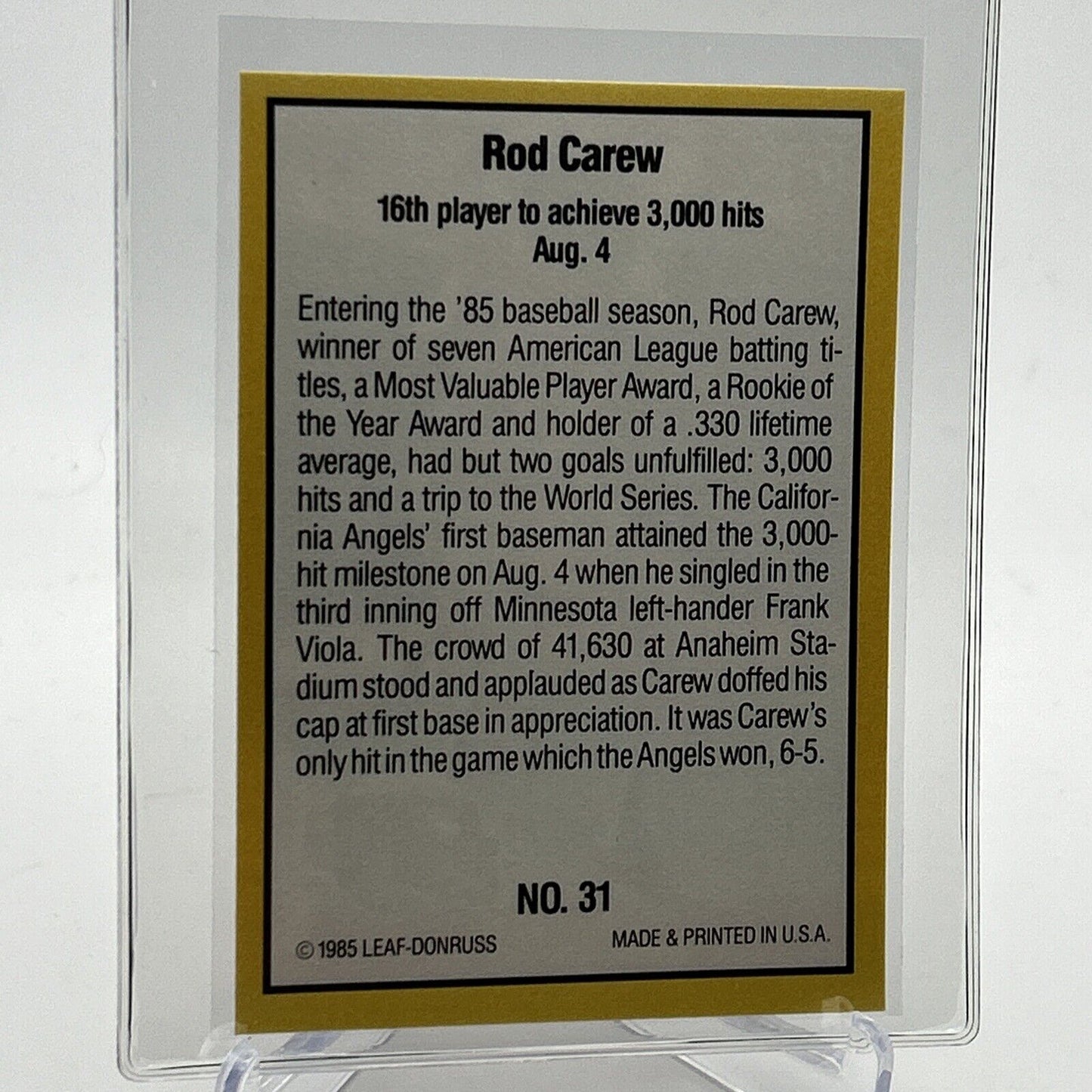 1985 Donruss Highlights Rod Carew Baseball Card #31 NM-MT FREE SHIPPING