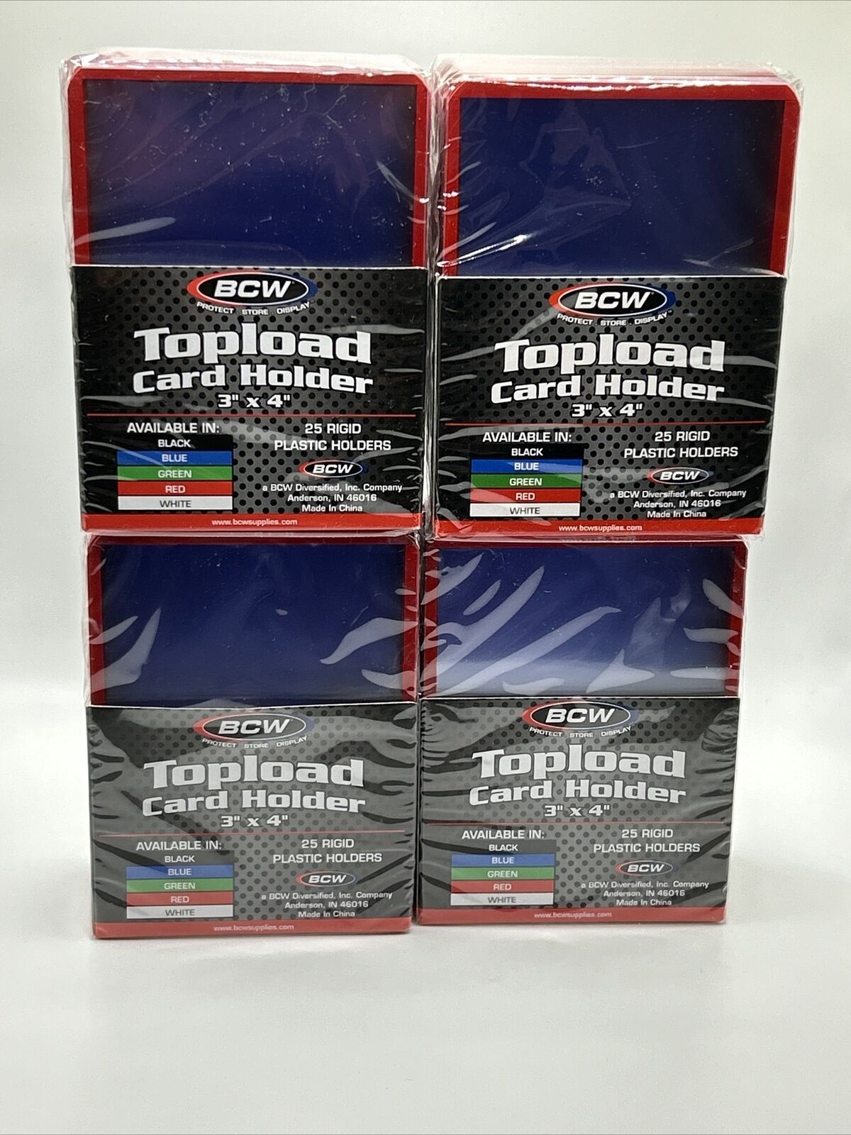 BCW 3X4 RED BORDER Standard Toploaders 35pt 4 Packs of 25, 100 total