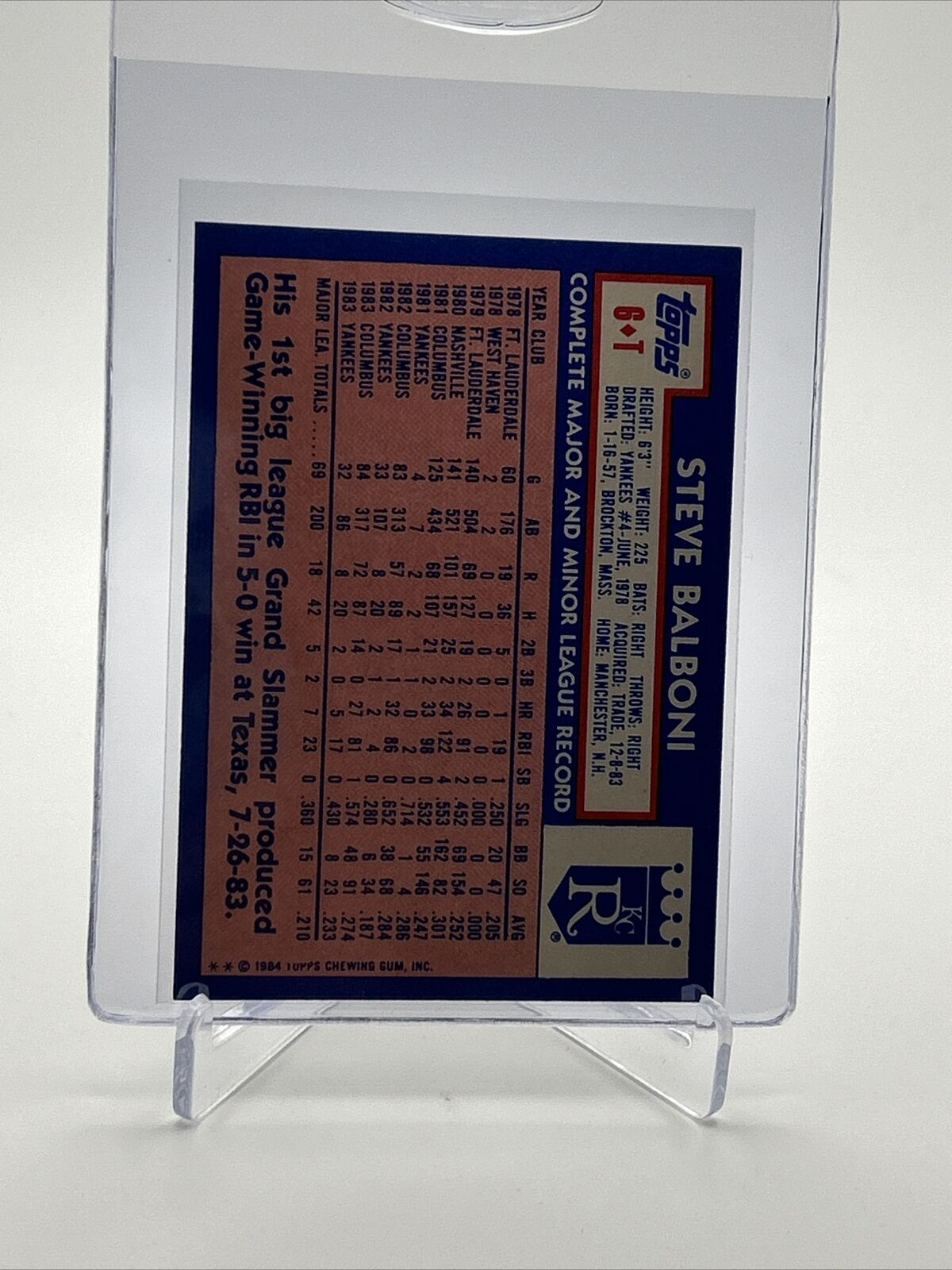 1984 Topps Traded TIFFANY Steve Balboni Card #6T NM-MT FREE SHIPPING