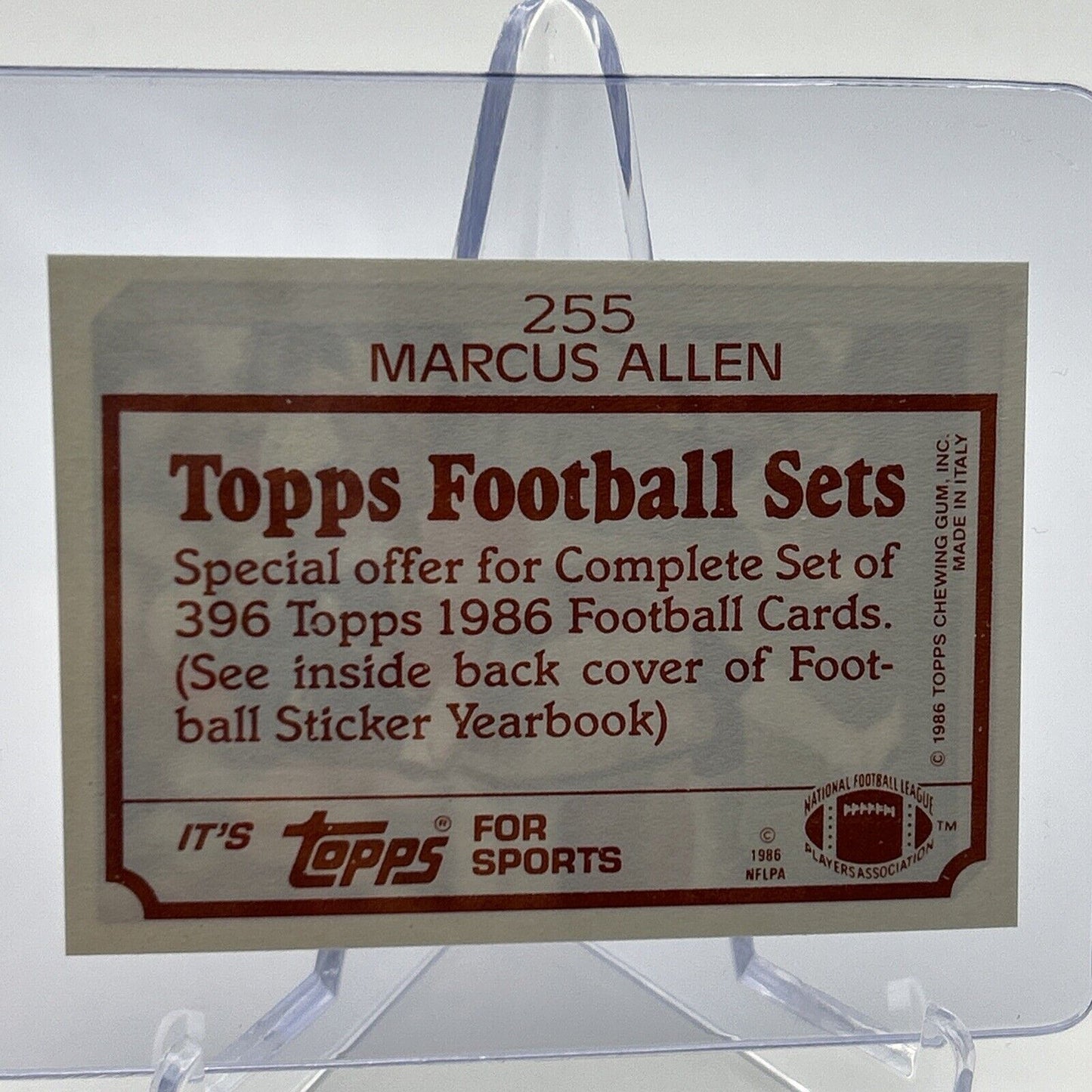 1986 Topps Marcus Allen Football Sticker Card #255 NM-MT FREE SHIPPING