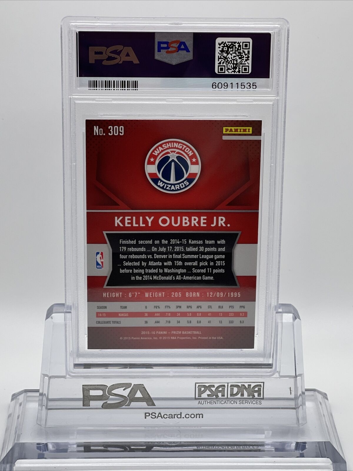 2015 Panini Prizm Kelly Oubre Jr. Rookie Basketball Card #309 PSA 9 Mint