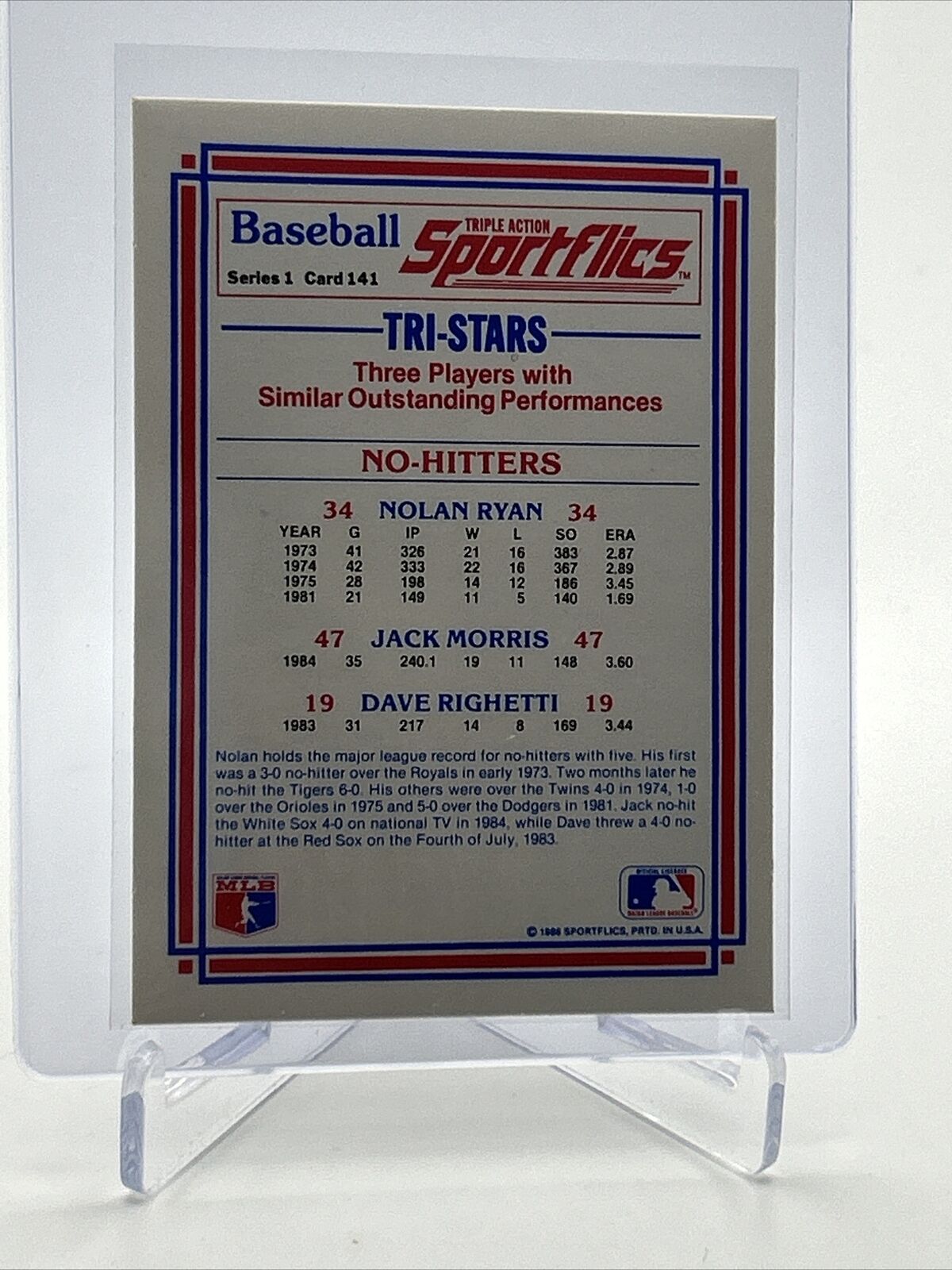 1986 Sportflics No-Hitters Baseball Card #141 Mint FREE SHIPPING