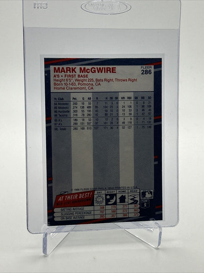 1988 Fleer Mark McGwire Baseball Card #286 Mint FREE SHIPPING