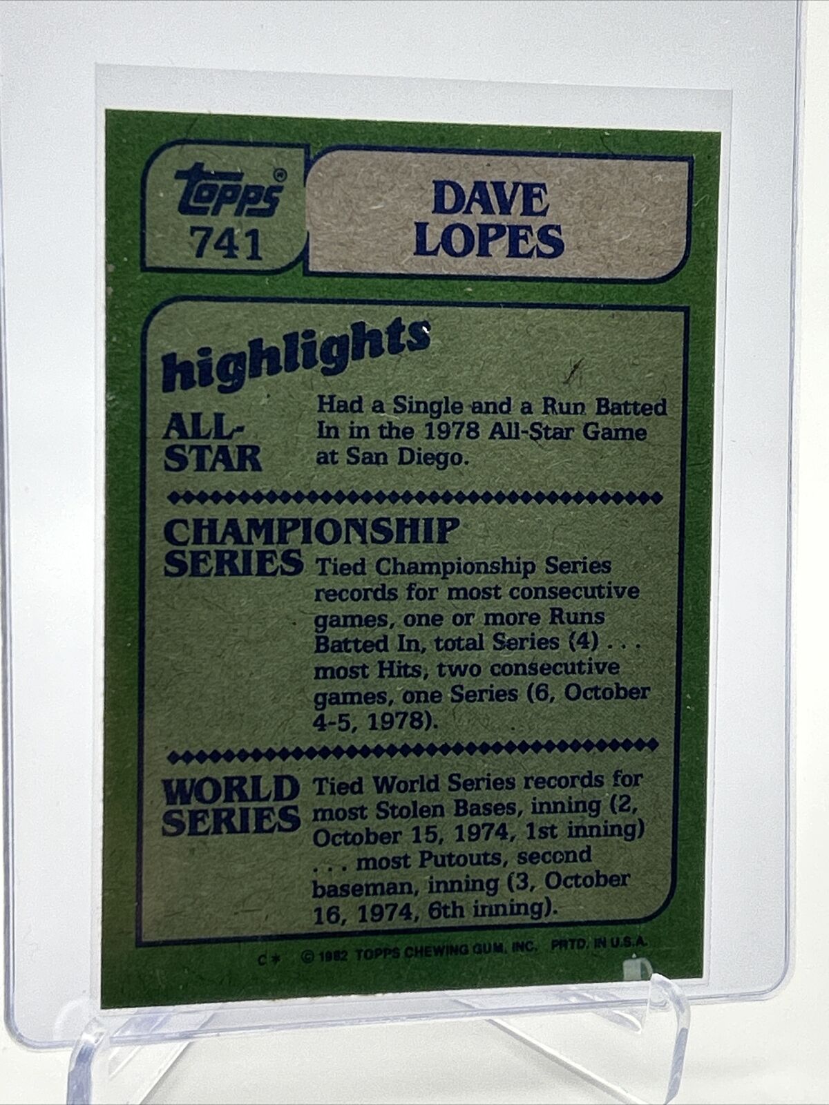 1982 Topps Dave Lopes Baseball Card #741 NM-Mint FREE SHIPPING