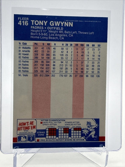 1987 Fleer Tony Gwynn Baseball Card #416 Mint FREE SHIPPING