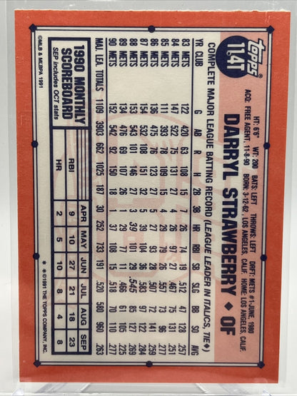 1991 Topps Traded Darryl Strawberry Baseball Card #114T Mint FREE SHIPPING