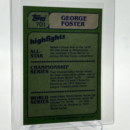 1982 Topps George Foster In Action Baseball Card #701 NM-Mint FREE SHIPPING