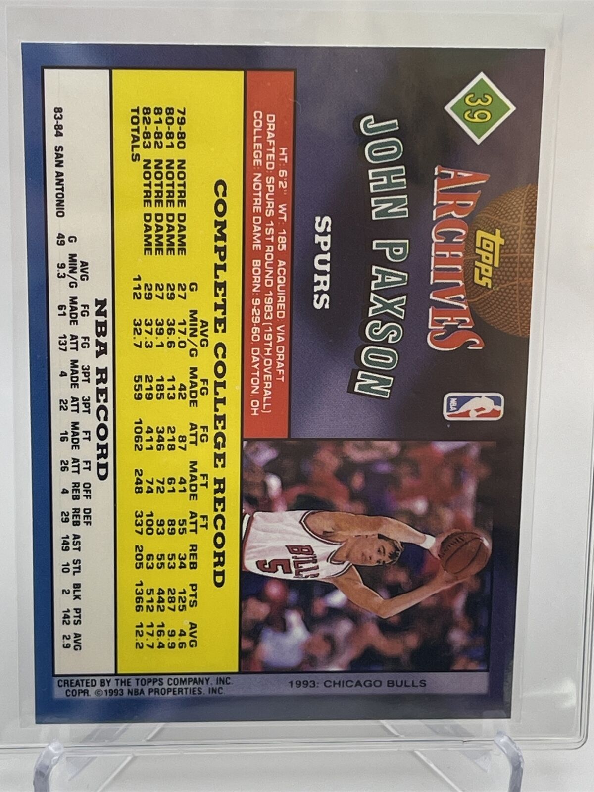 1992-93 Topps Archives GOLD John Paxson Card #39 Mint FREE SHIPPING