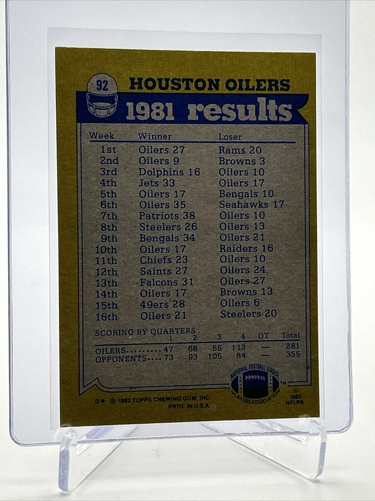 1982 Topps Oilers 1981 Team Leaders Football Card #92 NM-MT FREE SHIPPING