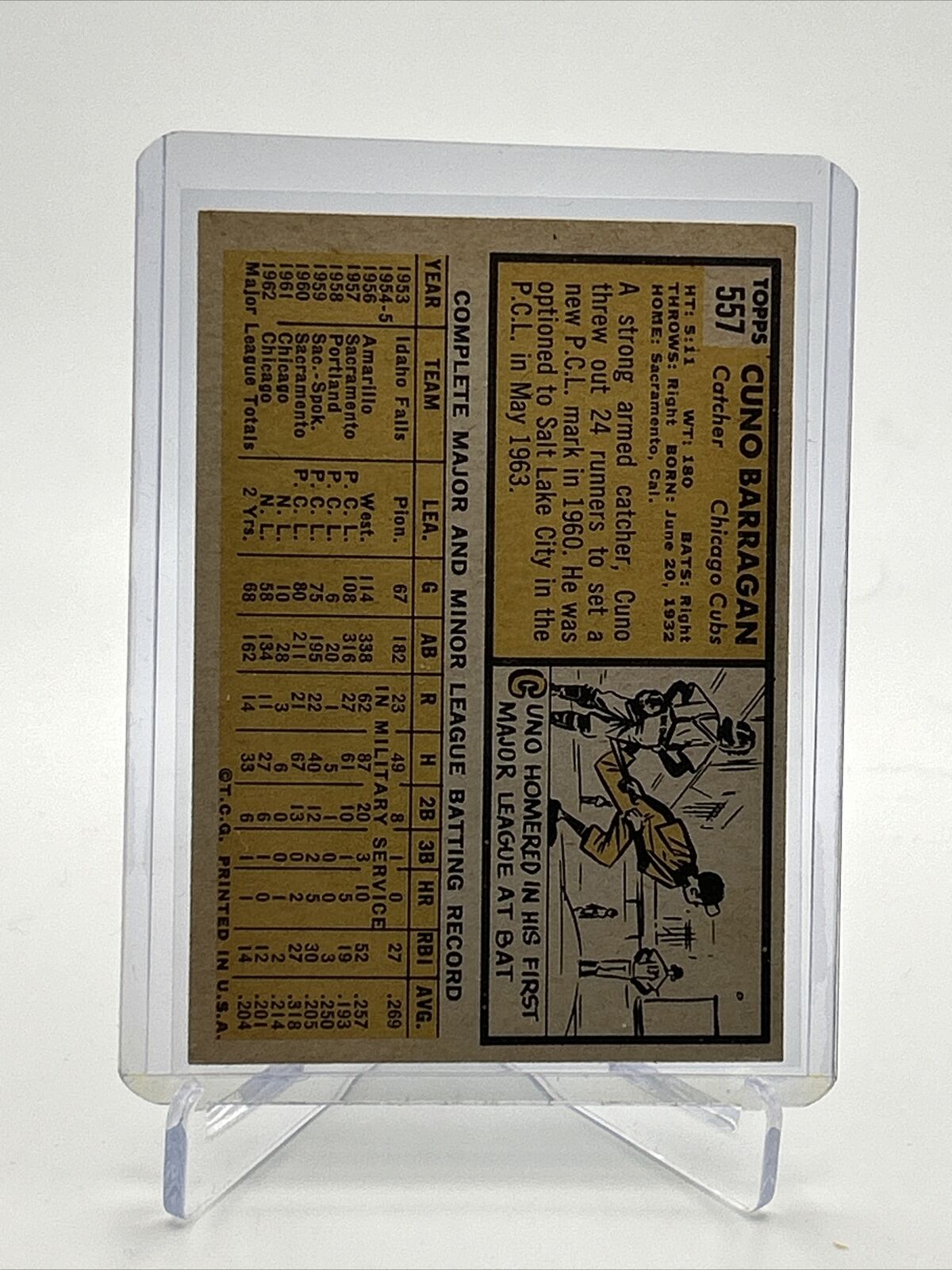 1963 Topps Cuno Barragan Baseball Card #557 EX Quality FREE SHIPPING