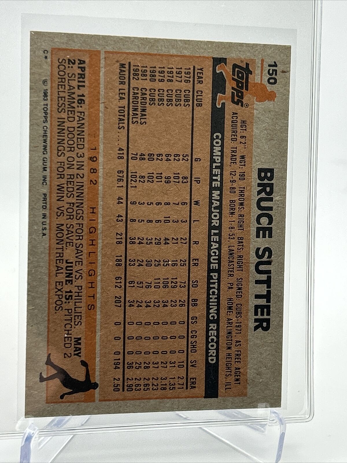 1983 Topps Bruce Sutter Baseball Card #150 NM-Mint FREE SHIPPING