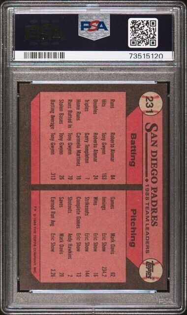 1989 Topps Padres Leaders Roberto Alomar Baseball Card #231 PSA 8 NM-MT