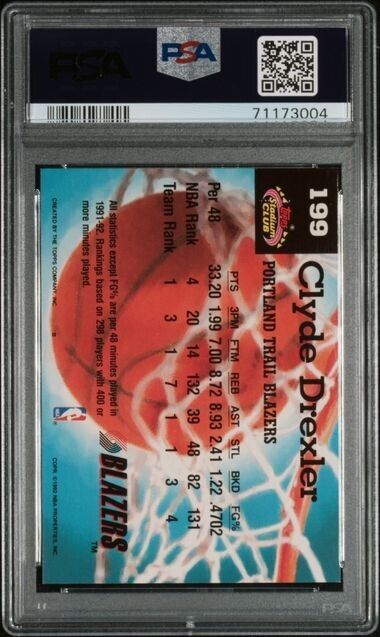 1992 Stadium Club MEMBERS ONLY Clyde Drexler Basketball Card #199 PSA 9