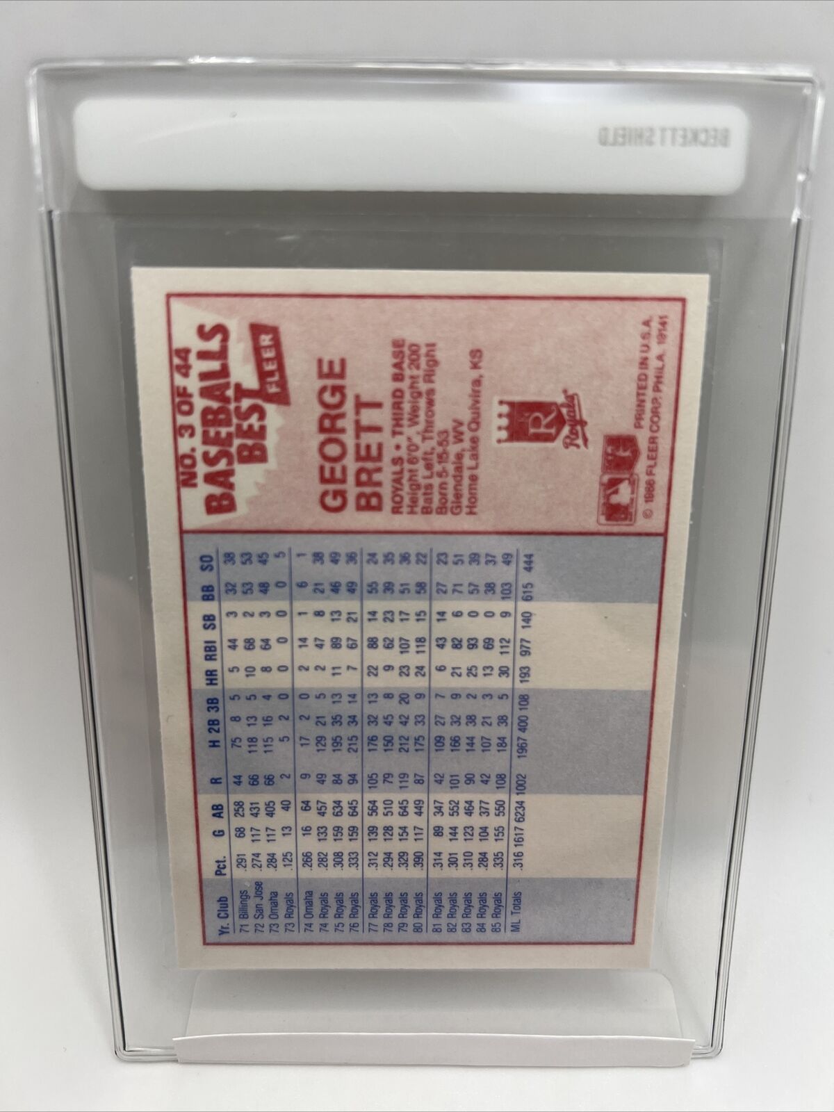 1986 Fleer Baseball's Best George Brett Baseball Card #3 NM-MT FREE SHIPPING