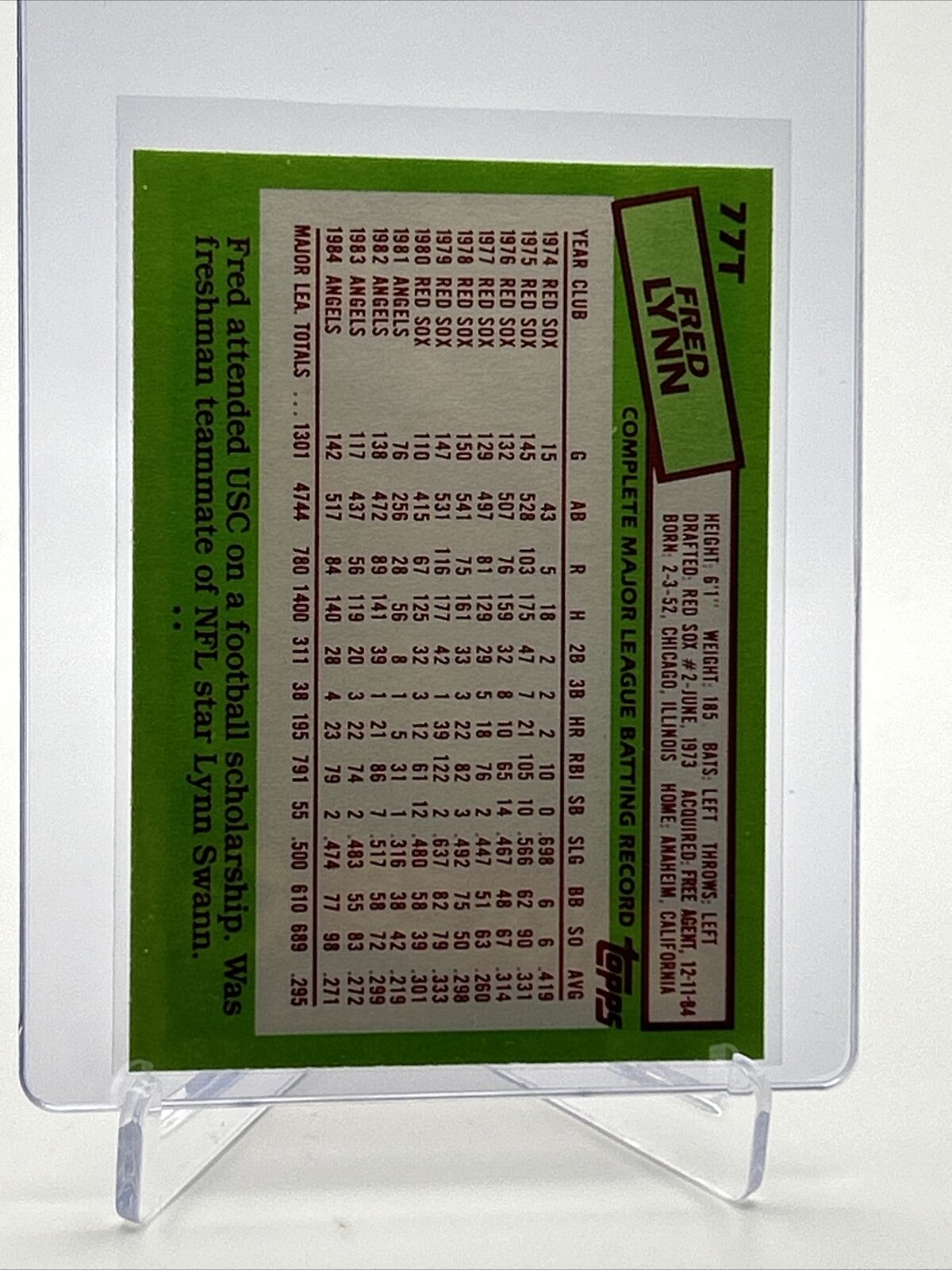 1985 Topps Traded Fred Lynn Baseball Card #77T NM-MT FREE SHIPPING
