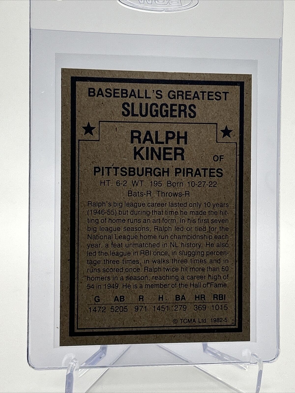 1982 TCMA Greatest Sluggers Ralph Kiner Baseball Card #5 Mint FREE SHIPPING