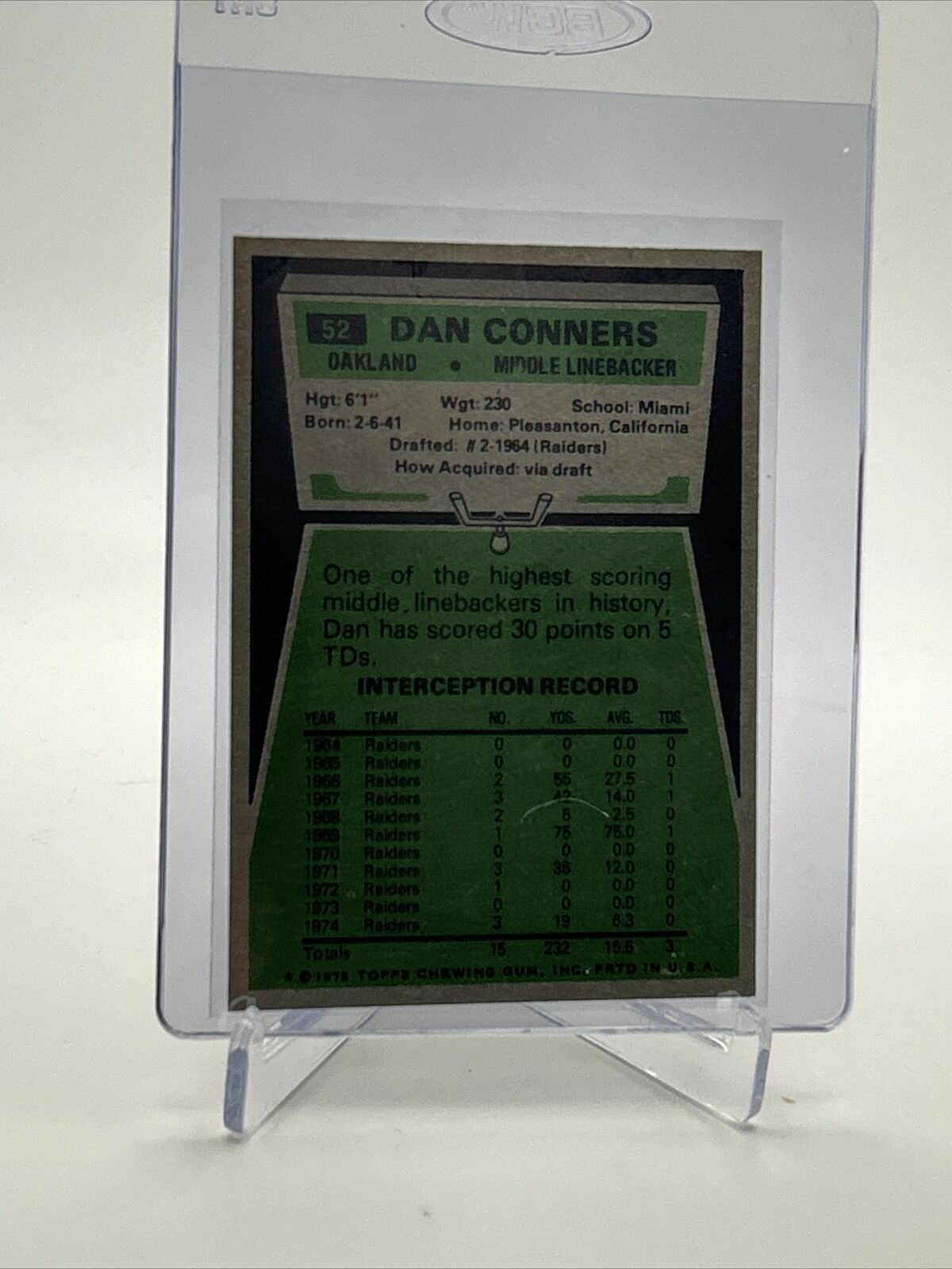 1975 Topps Dan Conners Football Card #52 NM Quality FREE SHIPPING