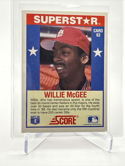 1989 Score Hottest 100 Willie McGee Baseball Card #93 Mint FREE SHIPPING