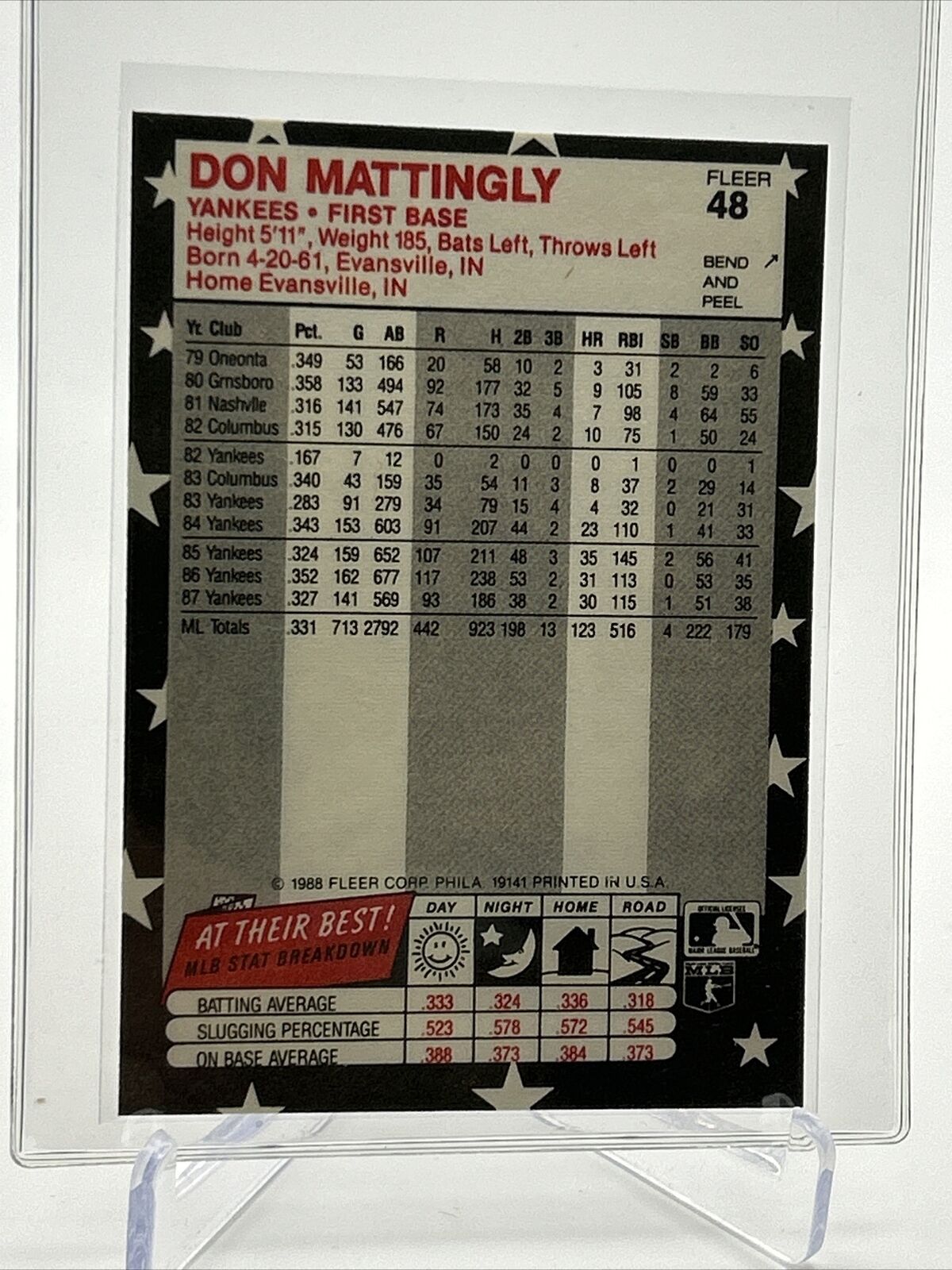 1988 Fleer Star Stickers Don Mattingly Baseball Card #48 NM-MT FREE SHIPPING