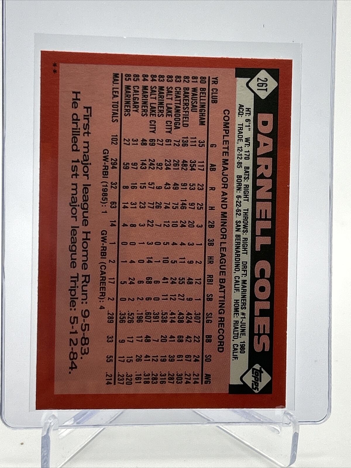 1986 Topps Traded Darnell Coles Baseball Card #26T NM-MT FREE SHIPPING