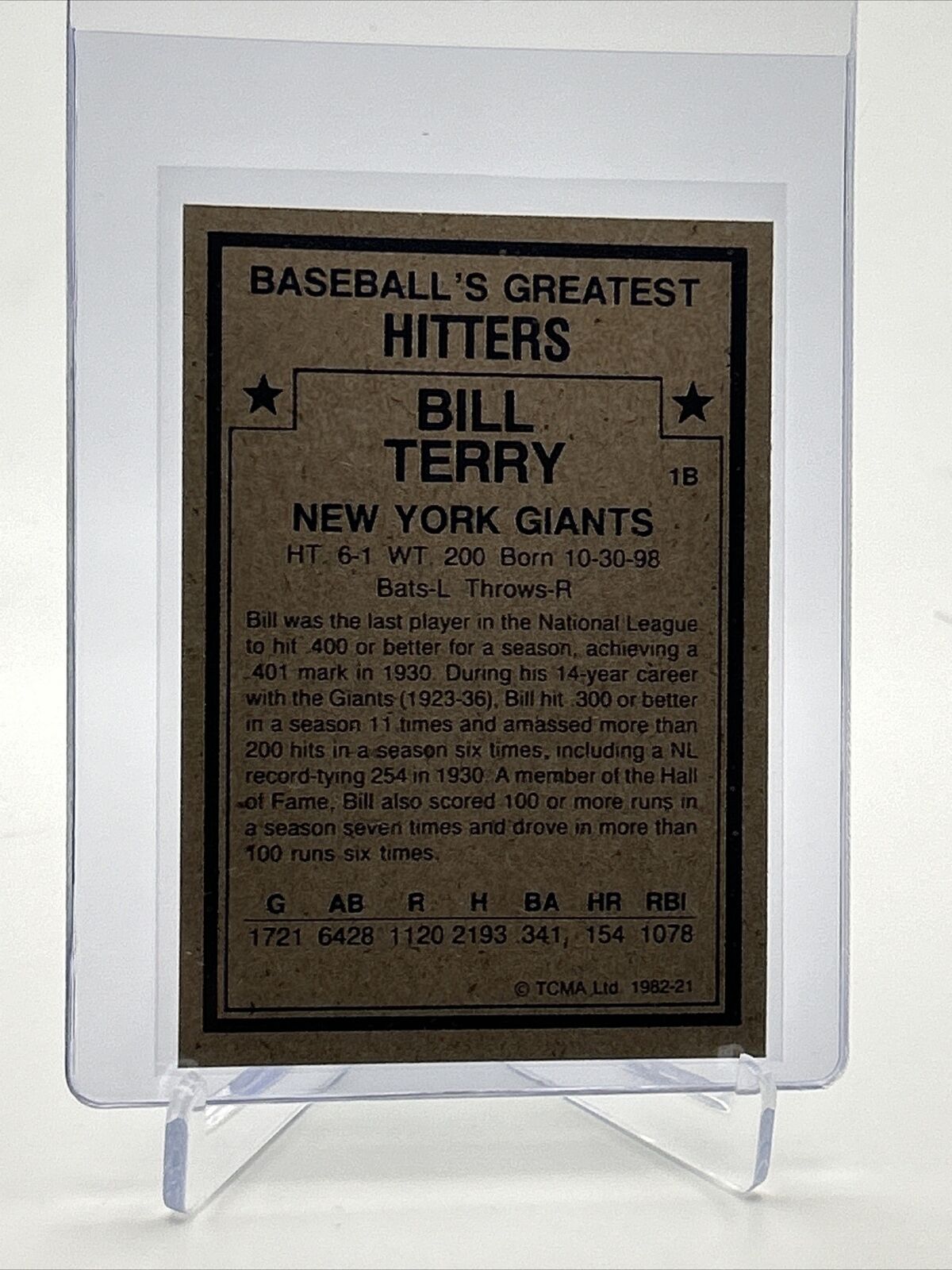 1982 TCMA Greatest Hitters Bill Terry Baseball Card #21 Mint FREE SHIPPING