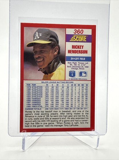 1990 Score Rickey Henderson Baseball Card #360 Mint FREE SHIPPING