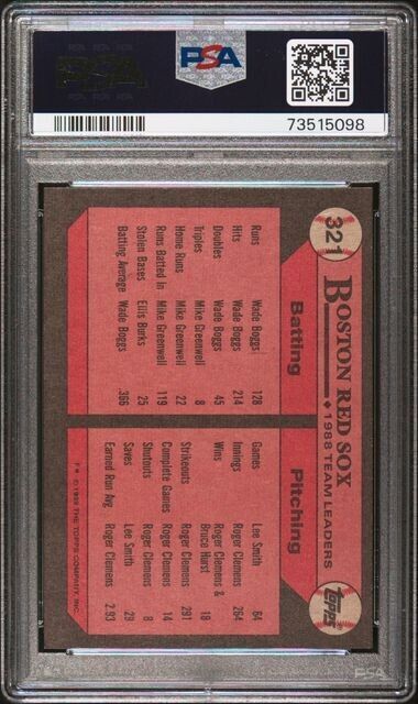 1989 Topps Red Sox Leaders Jody Reed Baseball Card #321 PSA 9 Mint