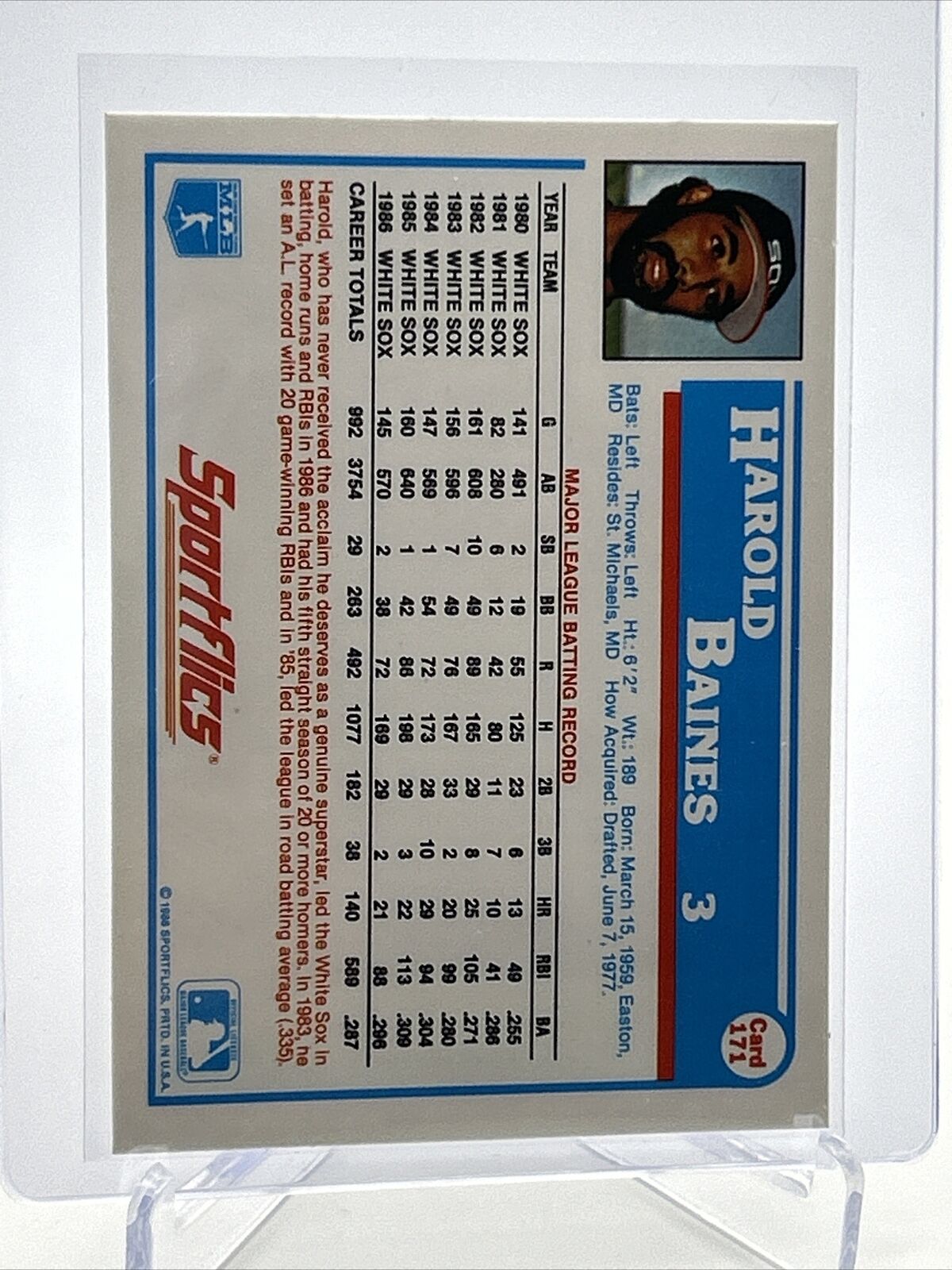 1987 Sportflics Harold Baines Baseball Card #171 Mint FREE SHIPPING