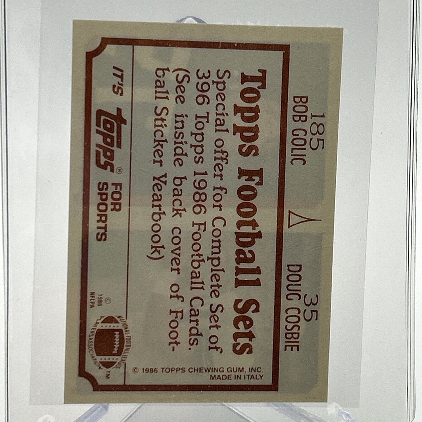 1986 Topps Doug Cosbie/Bob Golic Sticker Card #35/185 NM-MT FREE SHIPPING