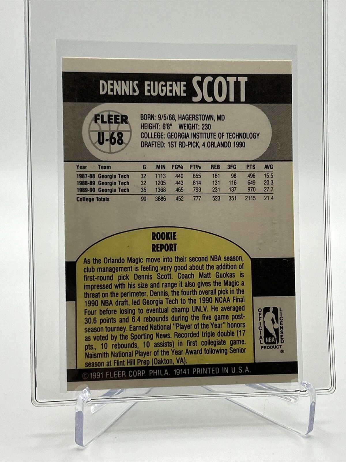 1990-91 Fleer Update Dennis Scott Rookie Card #U-68 NM-Mint FREE SHIPPING